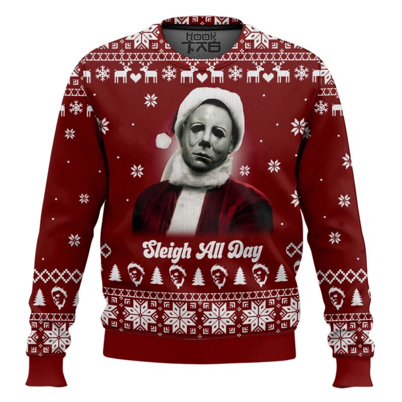 Hooktab Michael Myers Sleigh All Day Ugly Christmas Sweater