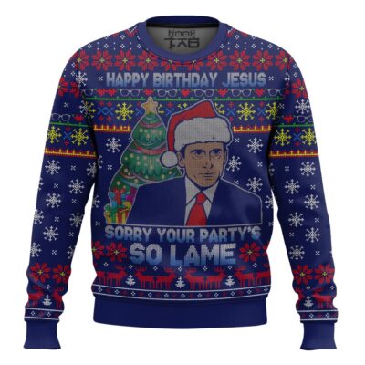 Hooktab Michael Scott Happy Birthday Jesus The Office Ugly Christmas Sweater