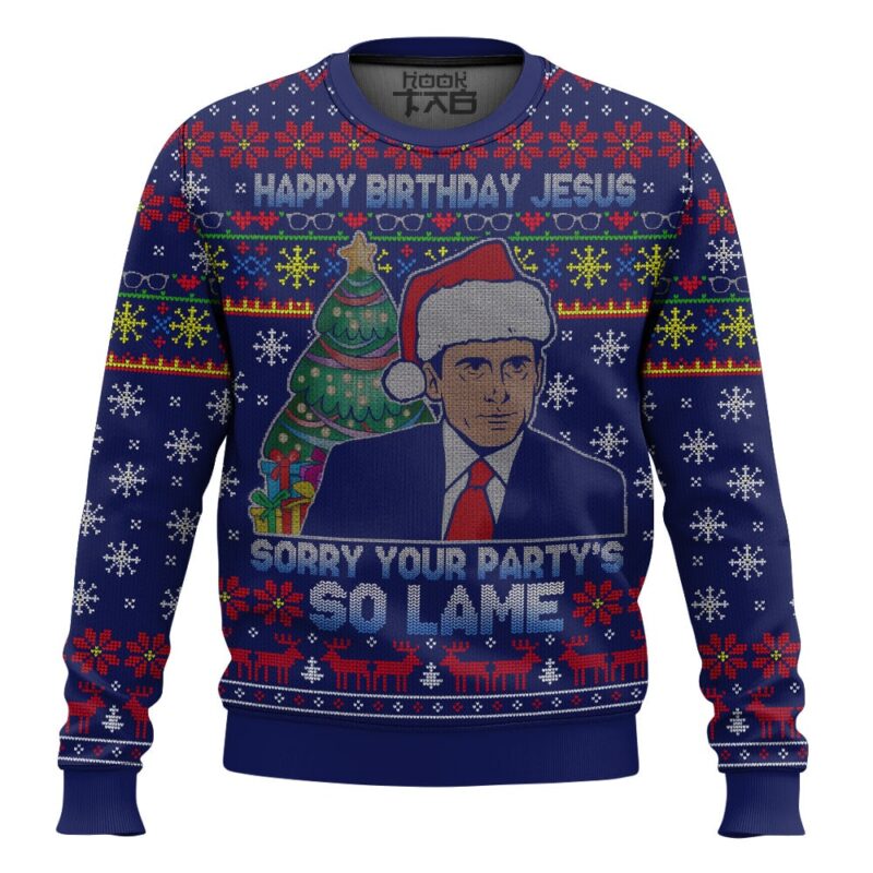 Hooktab Michael Scott Happy Birthday Jesus The Office Ugly Christmas Sweater
