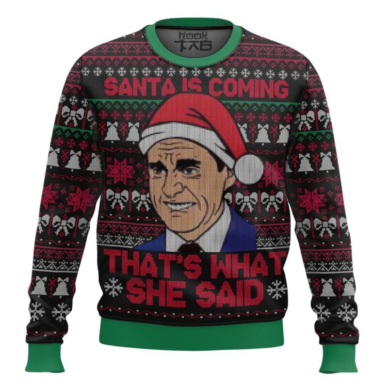 Hooktab Michael Scott Santa Is Coming The Office Ugly Christmas Sweater