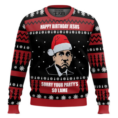 Hooktab Michael Scott Your Party's So Lame The Office Ugly Christmas Sweater