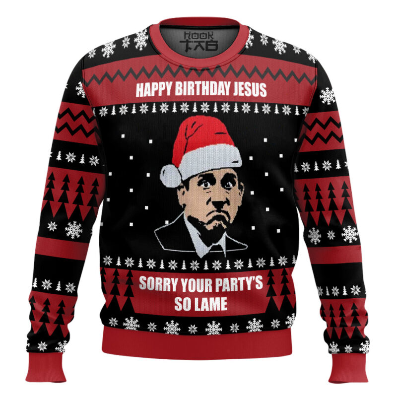 Hooktab Michael Scott Your Party's So Lame The Office Ugly Christmas Sweater