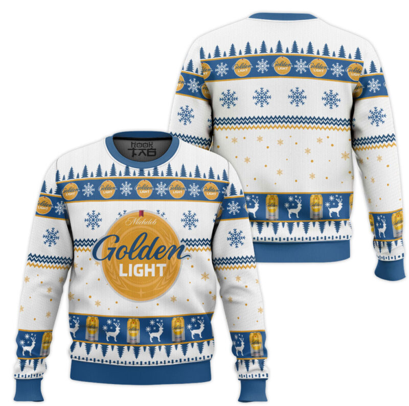 Hooktab Michelob Golden Light Ugly Christmas Sweater Hooktab Michelob Golden Light Ugly Christmas Sweater