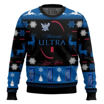 Hooktab Michelob Ultra - Custom Name Ugly Christmas Sweater