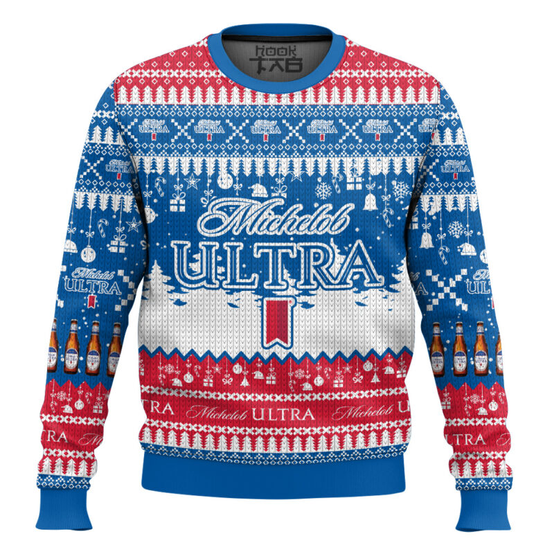 Hooktab Michelob Ultra American Beer Ugly Christmas Sweater