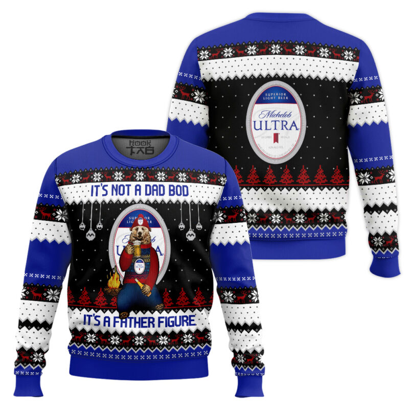 Hooktab Michelob Ultra Beer It's Not A Dad Bod It's A Father Figure Ugly Christmas Sweater Hooktab Michelob Ultra Beer It's Not A Dad Bod It's A Father Figure Ugly Christmas Sweater