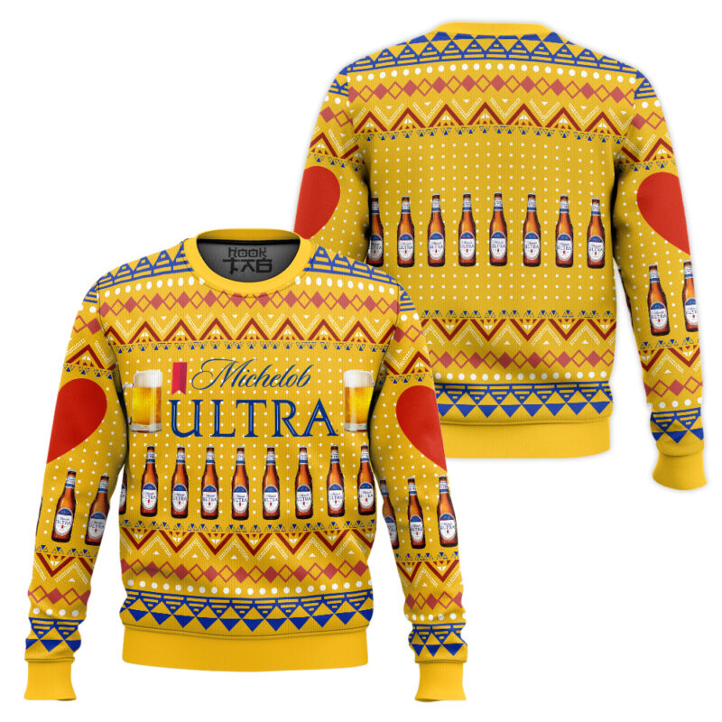 Hooktab Michelob Ultra Beer Ugly Christmas Sweater Hooktab Michelob Ultra Beer Ugly Christmas Sweater