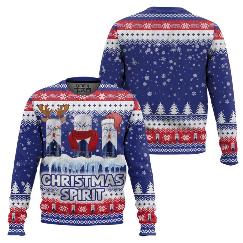 Hooktab Michelob Ultra Christmas Spirit Ugly Christmas Sweater Hooktab Michelob Ultra Christmas Spirit Ugly Christmas Sweater