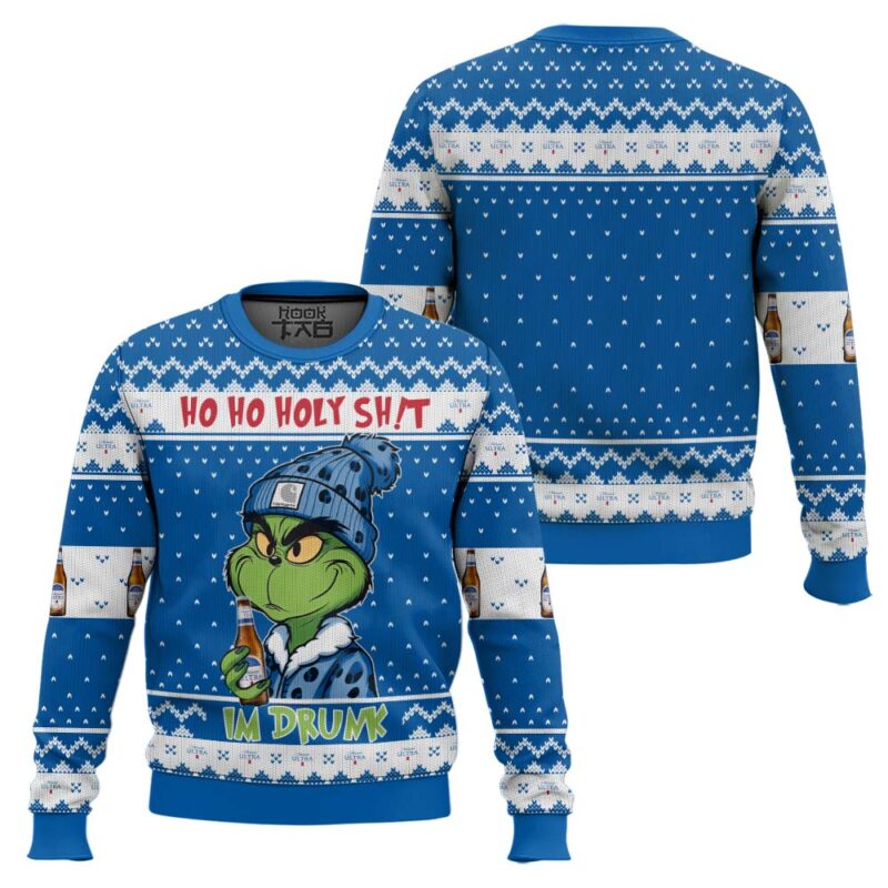 Hooktab Michelob Ultra Ho Ho Holly Sh!t I'm Drunk Ugly Christmas Sweater Hooktab Michelob Ultra Ho Ho Holly Sh!t I'm Drunk Ugly Christmas Sweater