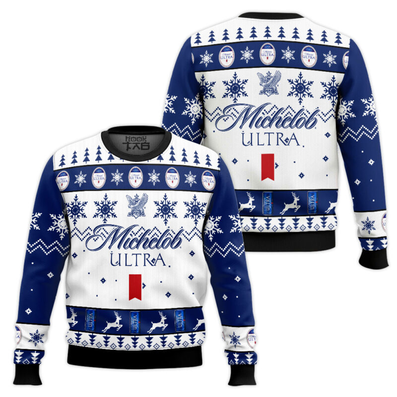 Hooktab Michelob Ultra Pale Lager Ugly Christmas Sweater Hooktab Michelob Ultra Pale Lager Ugly Christmas Sweater