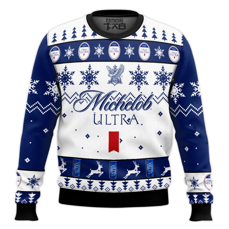 Hooktab Michelob Ultra Pale Lager Ugly Christmas Sweater