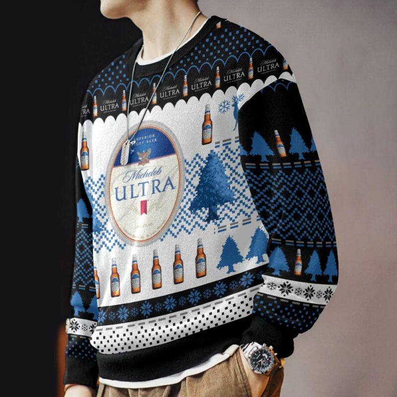 Hooktab Michelob Ultra Superior Light Beer Ugly Christmas Sweater Hooktab Michelob Ultra Superior Light Beer Ugly Christmas Sweater