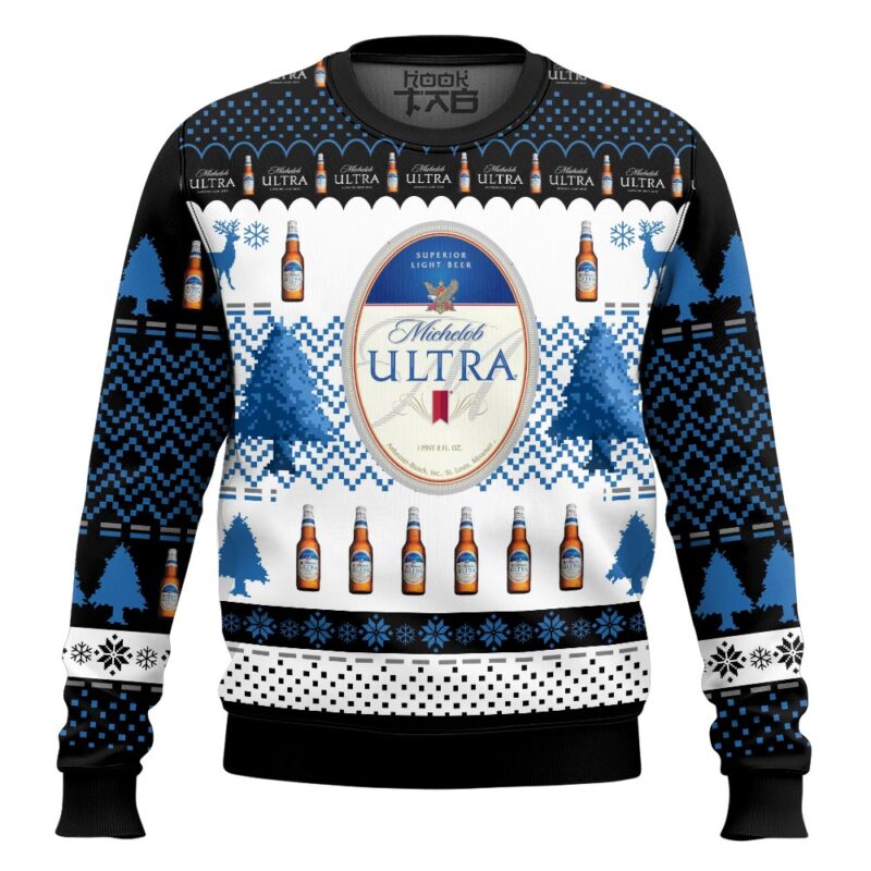 Hooktab Michelob Ultra Superior Light Beer Ugly Christmas Sweater