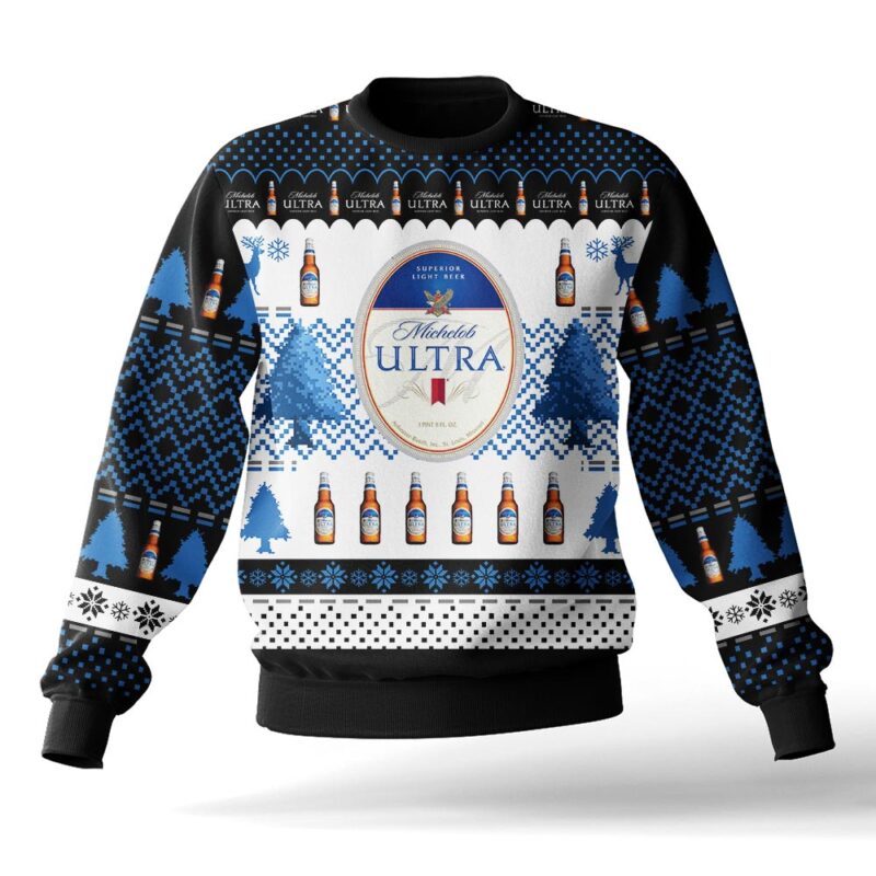 Hooktab Michelob Ultra Superior Light Beer Ugly Christmas Sweater Hooktab Michelob Ultra Superior Light Beer Ugly Christmas Sweater