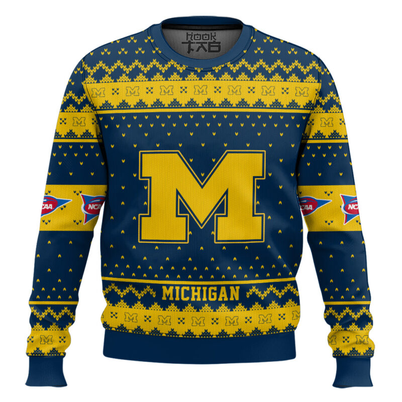 Hooktab Michigan Wolverines - Custom Name And Number Ugly Christmas Sweater