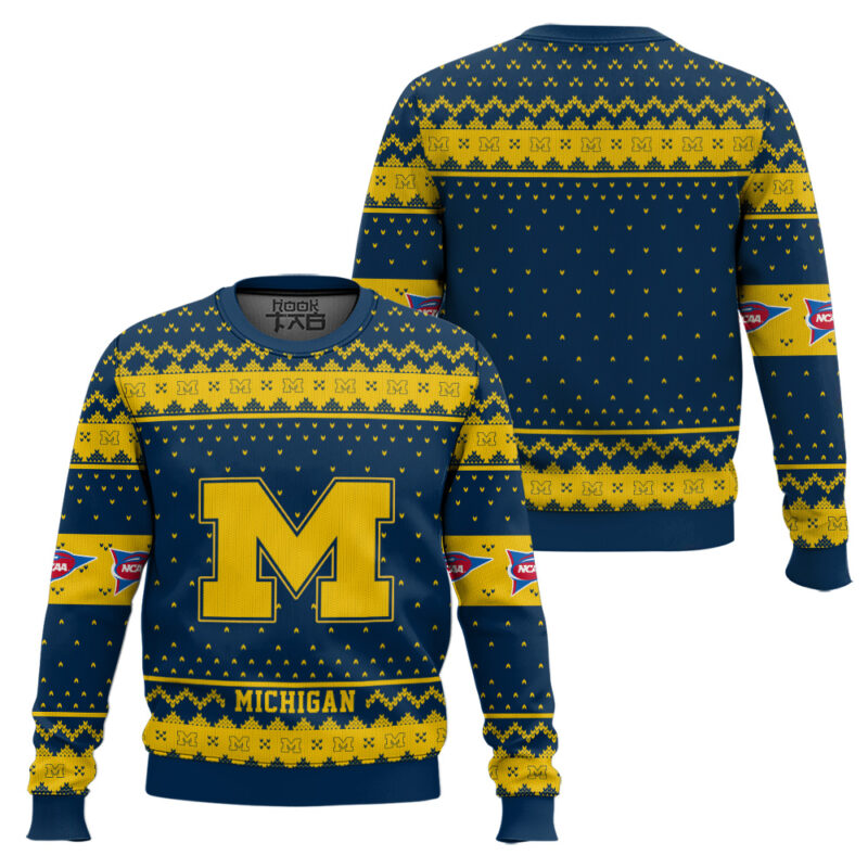 Hooktab Michigan Wolverines - Custom Name And Number Ugly Christmas Sweater Hooktab Michigan Wolverines - Custom Name And Number Ugly Christmas Sweater
