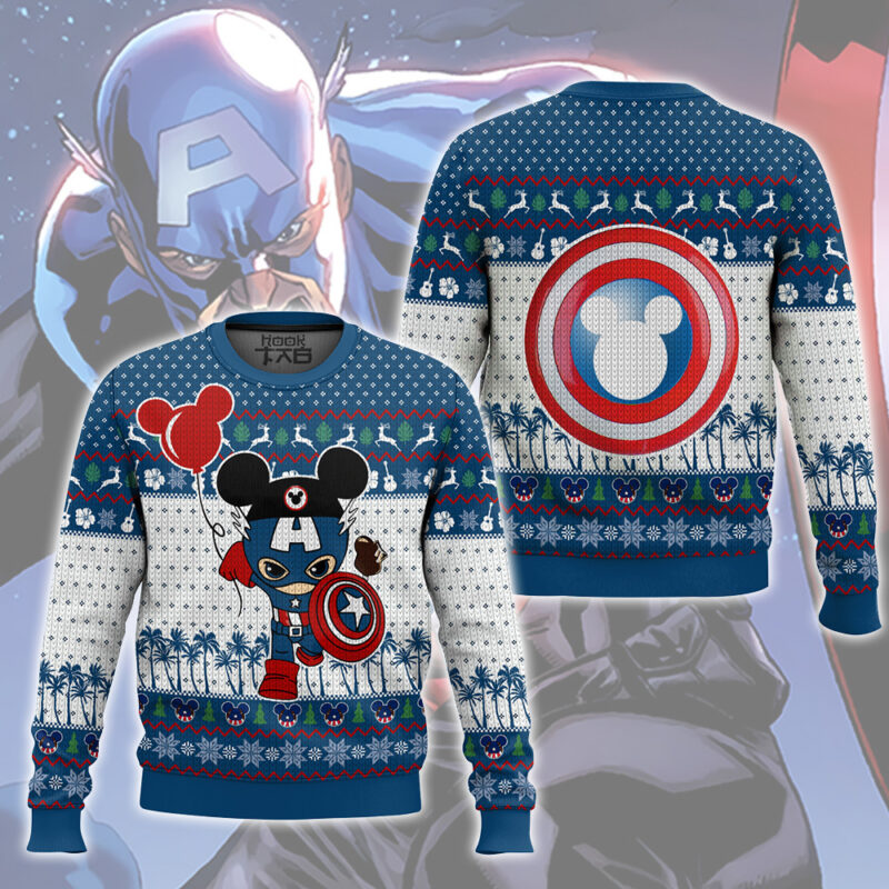Hooktab Mickey Hero Captain America Ugly Christmas Sweater Hooktab Mickey Hero Captain America Ugly Christmas Sweater