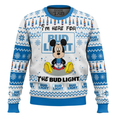 Hooktab Mickey I'm Here For The Bud Light Ugly Christmas Sweater