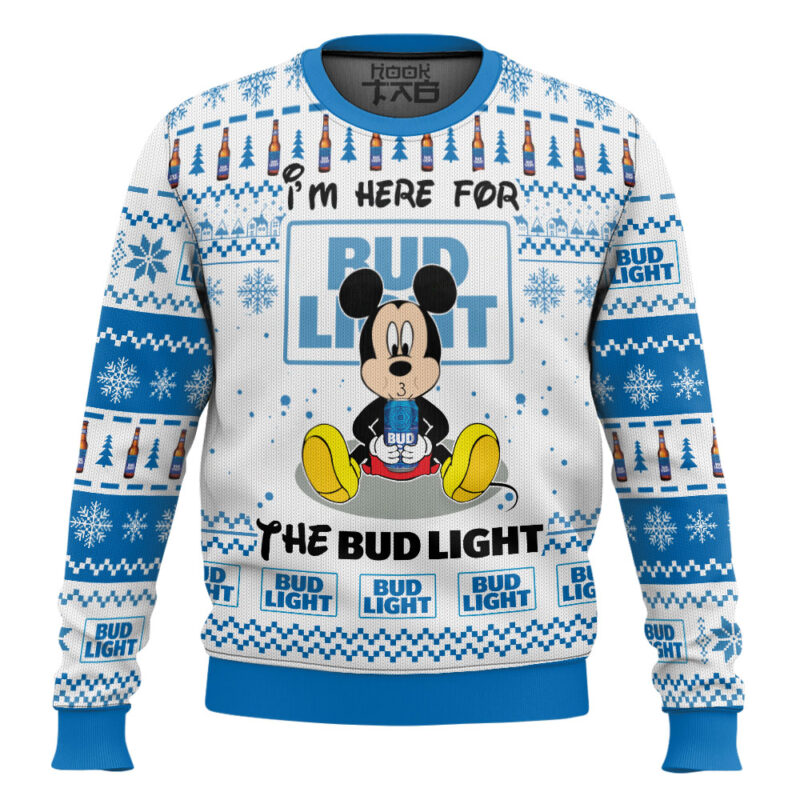 Hooktab Mickey I'm Here For The Bud Light Ugly Christmas Sweater