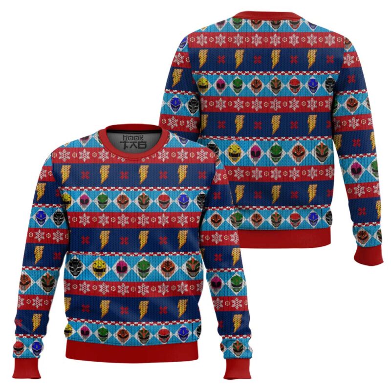 Hooktab Mighty Helmets Power Rangers Ugly Christmas Sweater Hooktab Mighty Helmets Power Rangers Ugly Christmas Sweater