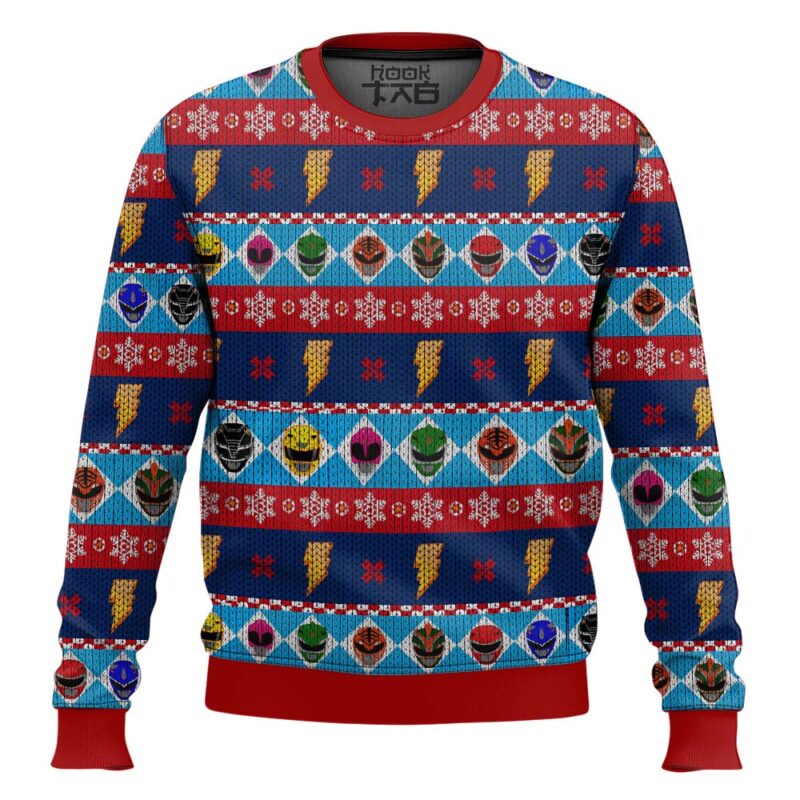 Hooktab Mighty Helmets Power Rangers Ugly Christmas Sweater