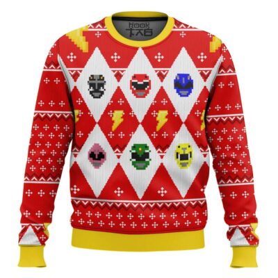 Hooktab Mighty Morphin Pixel Power Rangers Ugly Christmas Sweater