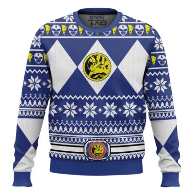 Hooktab Mighty Morphin Power Blue Ugly Christmas Sweater