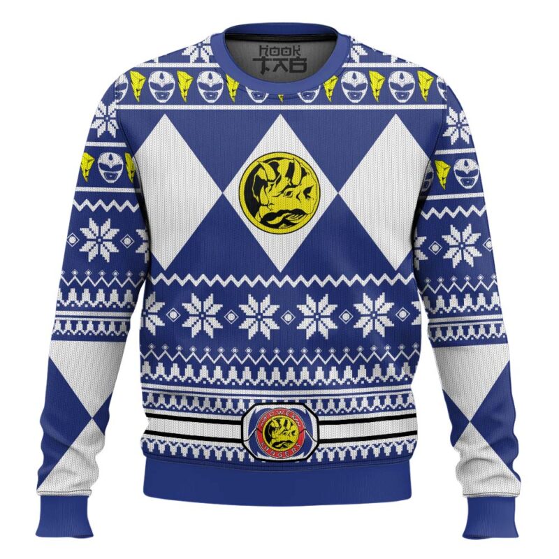 Hooktab Mighty Morphin Power Blue Ugly Christmas Sweater