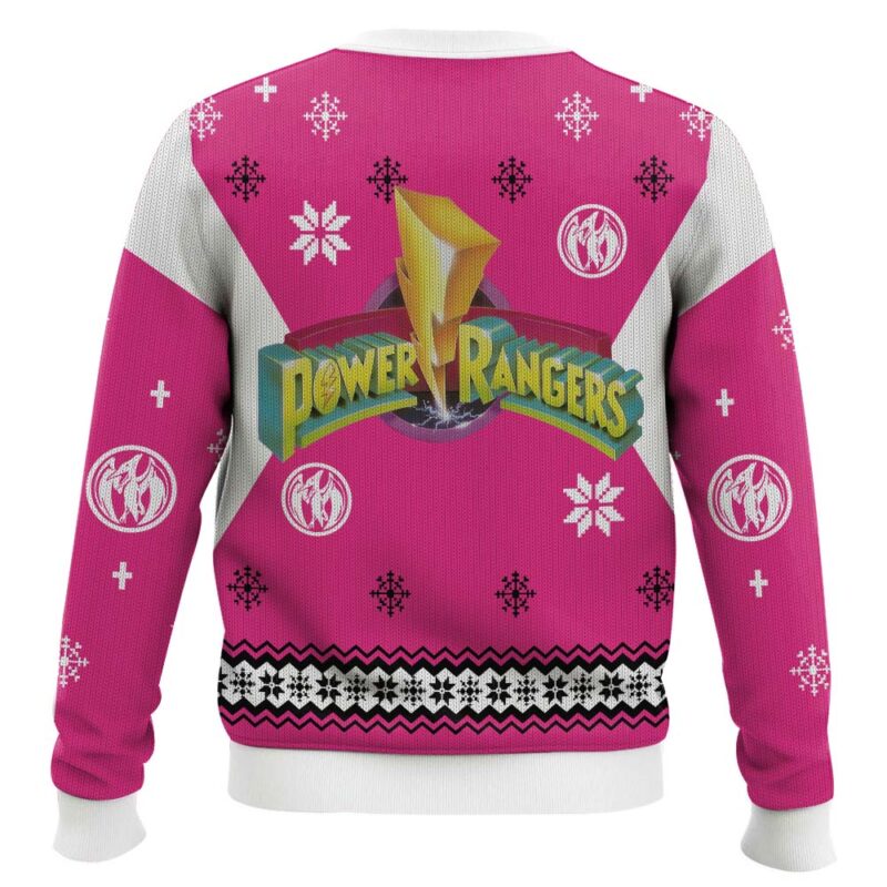 Hooktab Mighty Morphin Power Rangers Pink Ugly Christmas Sweater Hooktab Mighty Morphin Power Rangers Pink Ugly Christmas Sweater