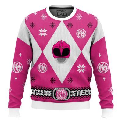 Hooktab Mighty Morphin Power Rangers Pink Ugly Christmas Sweater