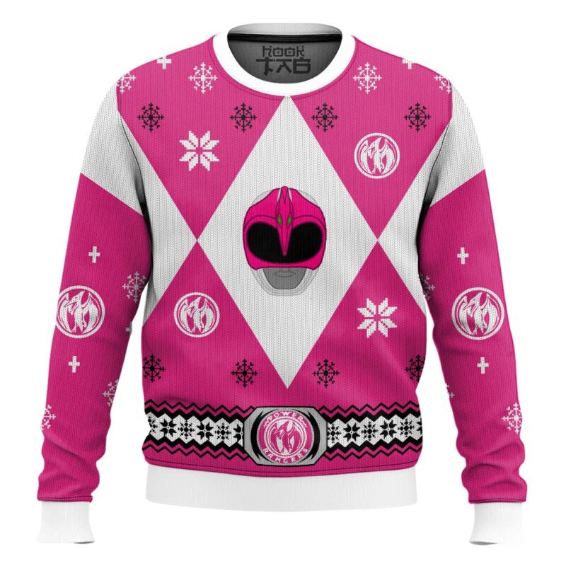 Hooktab Mighty Morphin Power Rangers Pink Ugly Christmas Sweater