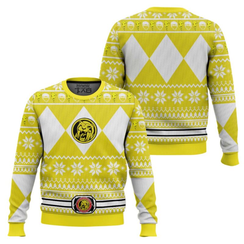Hooktab Mighty Morphin Power Rangers Yellow Ugly Christmas Sweater Hooktab Mighty Morphin Power Rangers Yellow Ugly Christmas Sweater