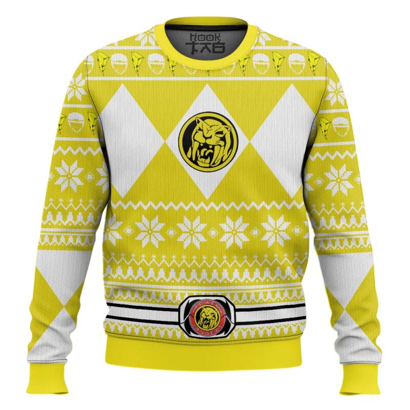Hooktab Mighty Morphin Power Rangers Yellow Ugly Christmas Sweater