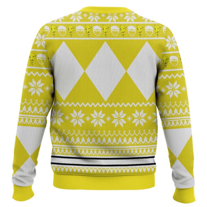 Hooktab Mighty Morphin Power Rangers Yellow Ugly Christmas Sweater Hooktab Mighty Morphin Power Rangers Yellow Ugly Christmas Sweater