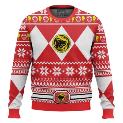 Hooktab Mighty Morphin Red Ranger Power Rangers Ugly Christmas Sweater