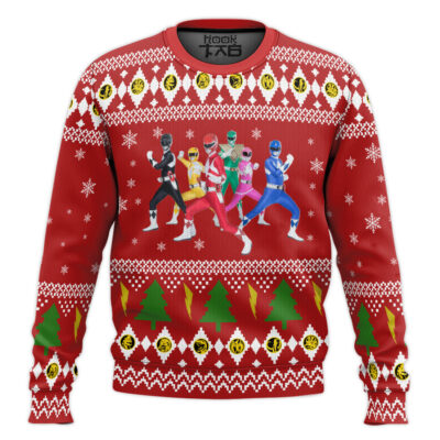 Hooktab Mighty Morphin Squad Power Rangers Ugly Christmas Sweater