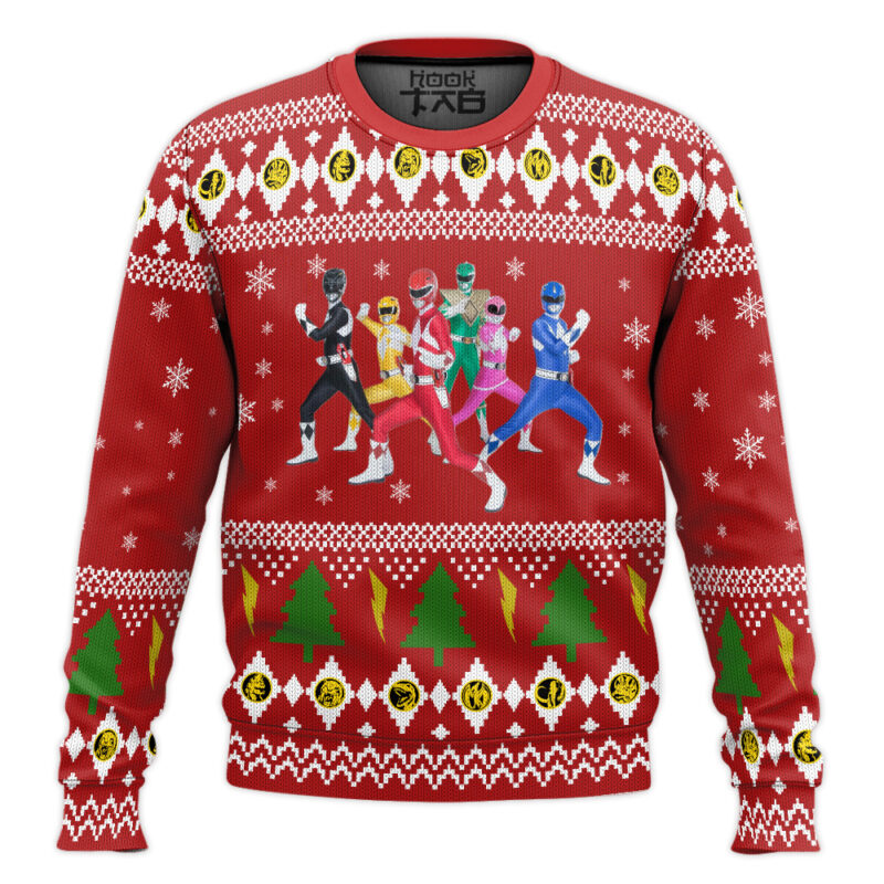 Hooktab Mighty Morphin Squad Power Rangers Ugly Christmas Sweater