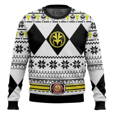 Hooktab Mighty Morphin White Power Rangers Ugly Christmas Sweater