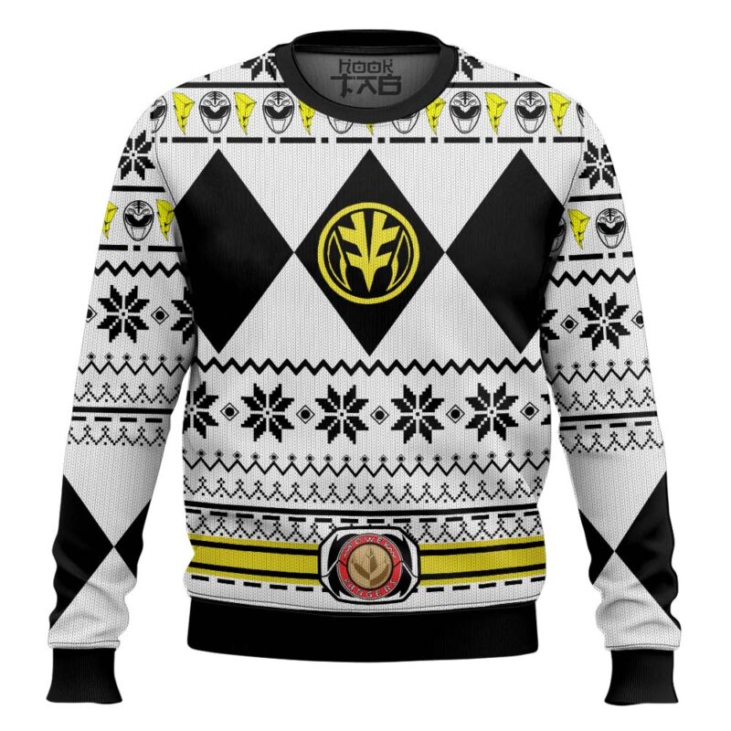 Hooktab Mighty Morphin White Power Rangers Ugly Christmas Sweater