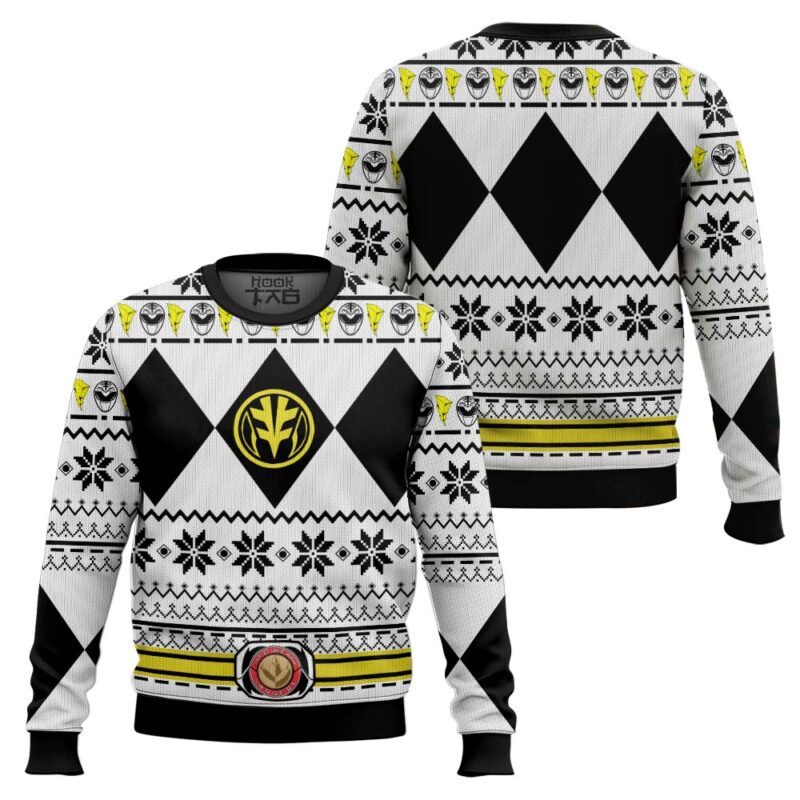 Hooktab Mighty Morphin White Power Rangers Ugly Christmas Sweater Hooktab Mighty Morphin White Power Rangers Ugly Christmas Sweater