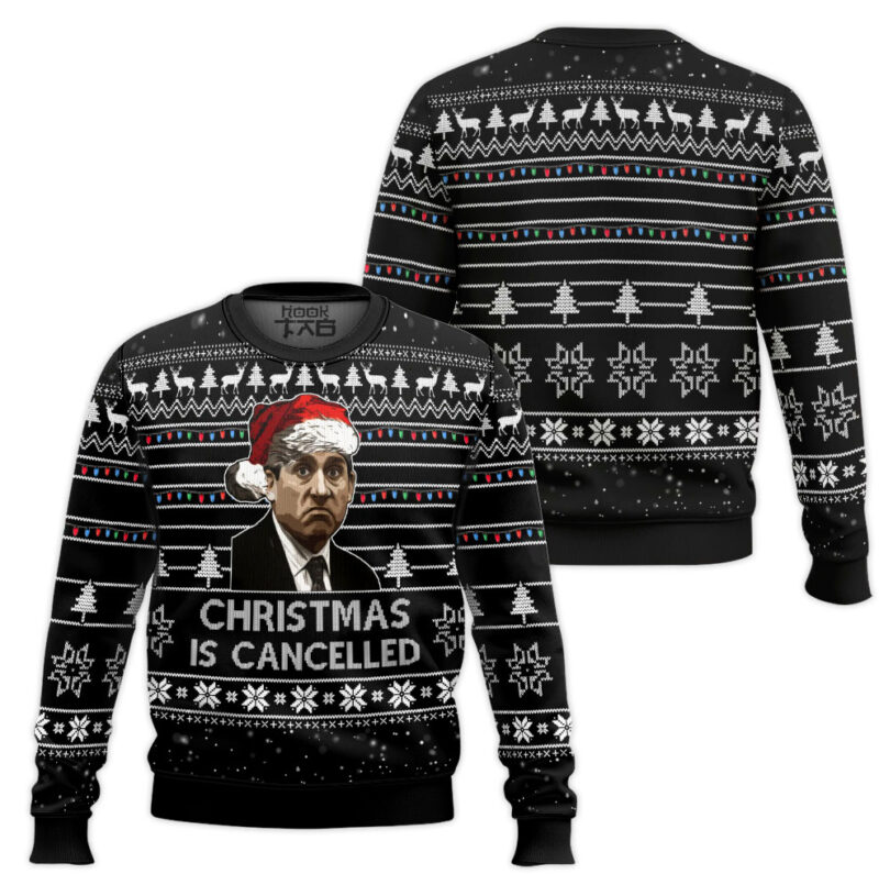 Hooktab Mike Christmas Is Cancelled The Office Ugly Christmas Sweater Hooktab Mike Christmas Is Cancelled The Office Ugly Christmas Sweater