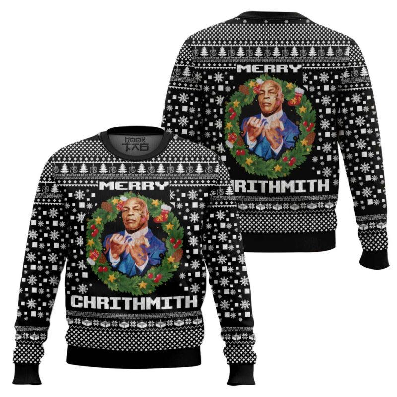 Hooktab Mike Tyson Merry Chrithmith Ugly Christmas Sweater Hooktab Mike Tyson Merry Chrithmith Ugly Christmas Sweater
