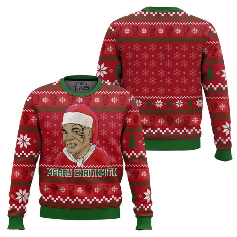 Hooktab Mike Tyson Merry Chrithmith Ugly Christmas Sweater Hooktab Mike Tyson Merry Chrithmith Ugly Christmas Sweater