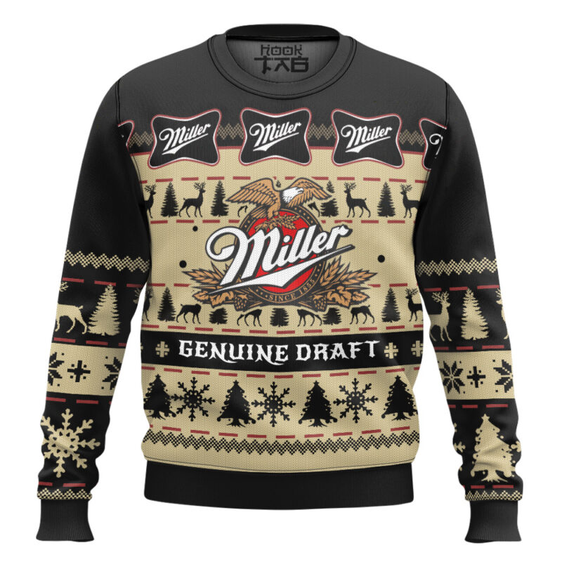 Hooktab Miller Genuine Draft Beer Ugly Christmas Sweater