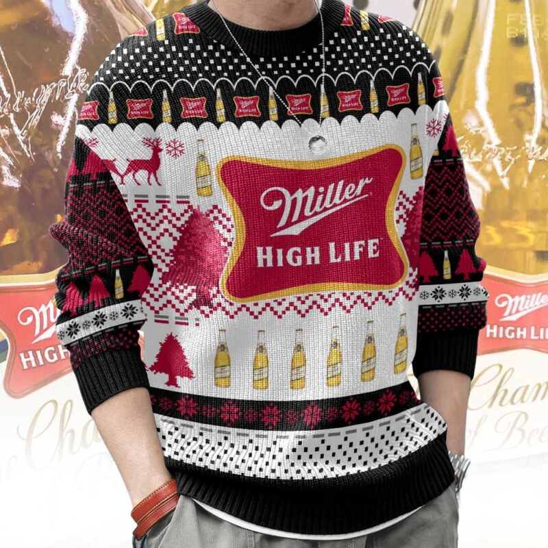 Hooktab Miller High Life American Beer Ugly Christmas Sweater Hooktab Miller High Life American Beer Ugly Christmas Sweater