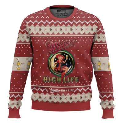 Hooktab Miller High Life Beer Ugly Christmas Sweater