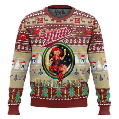 Hooktab Miller High Life Brews Ugly Christmas Sweater