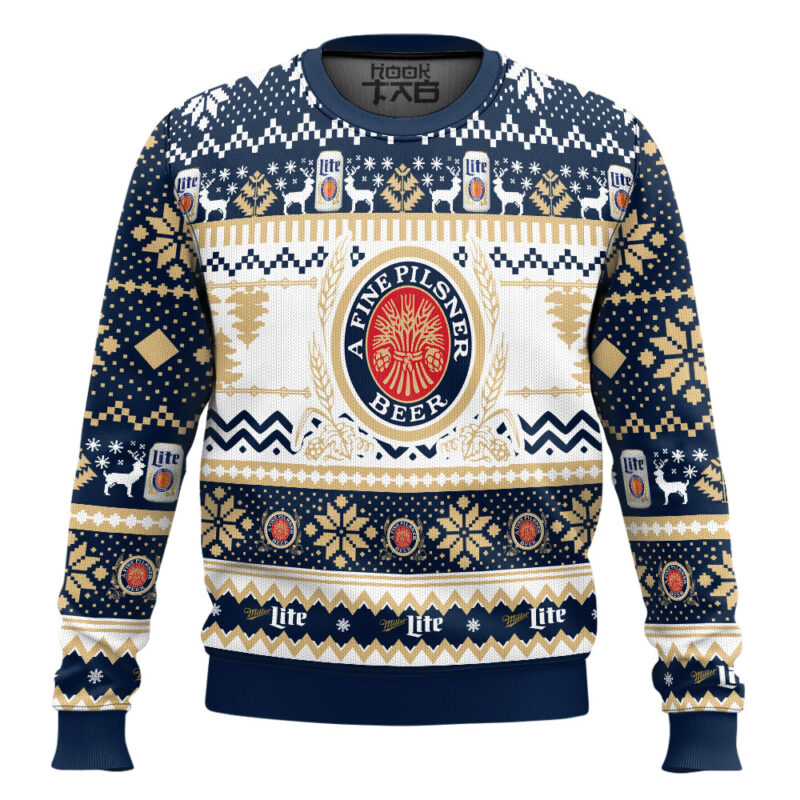 Hooktab Miller Lite A Fine Pilsner Beer Ugly Christmas Sweater