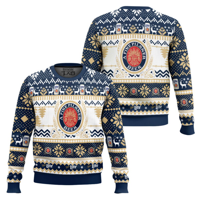 Hooktab Miller Lite A Fine Pilsner Beer Ugly Christmas Sweater Hooktab Miller Lite A Fine Pilsner Beer Ugly Christmas Sweater