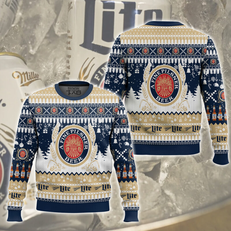 Hooktab Miller Lite American Lager Beer Ugly Christmas Sweater Hooktab Miller Lite American Lager Beer Ugly Christmas Sweater